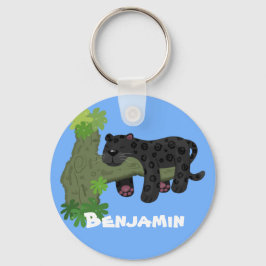 Cute jaguar black panther cartoon illustration キーホルダー