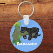 Cute jaguar black panther cartoon illustration キーホルダー (正面)