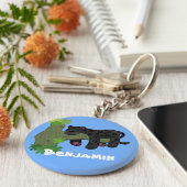 Cute jaguar black panther cartoon illustration キーホルダー (側面)