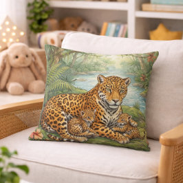 Cute Jaguar Mama And Cubs Jungle Animals  クッション