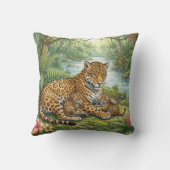 Cute Jaguar Mama And Cubs Jungle Animals  クッション (裏面)