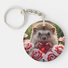 Cute January Hedgehog with Garnet Heart キーホルダー