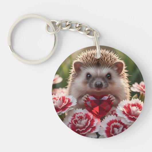Cute January Hedgehog with Garnet Heart キーホルダー (正面)