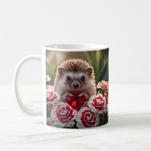 Cute January Hedgehog with Garnet Heart コーヒーマグカップ (左)