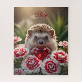 Cute January Hedgehog with Garnet Heart ジグソーパズル