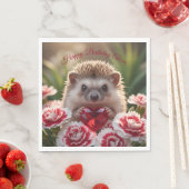 Cute January Hedgehog with Garnet Heart スタンダードランチョンナプキン (インサイチュ)