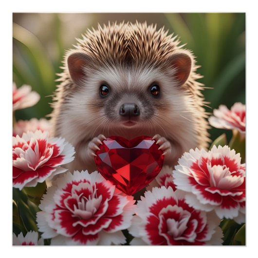 Cute January Hedgehog with Garnet Heart ポスター (正面)