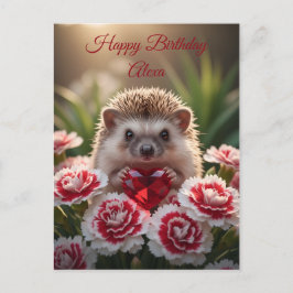 Cute January Hedgehog with Garnet Heart ポストカード