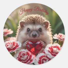 Cute January Hedgehog with Garnet Heart ラウンドシール