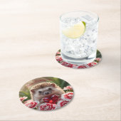 Cute January Hedgehog with Garnet Heart ラウンドペーパーコースター (インサイチュ)