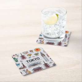 Cute Japan Icons: Sticker Pack Adventure スクエアペーパーコースター