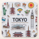 Cute Japan Icons: Sticker Pack Adventure スクエアペーパーコースター (正面)