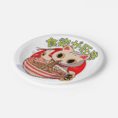 Cute Japanese Cat Eating Noodles with Chopsticks ペーパープレート (アングル)