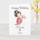 Cute Japanese/Geisha Girl Personalized Birthday カード (黄色い花)