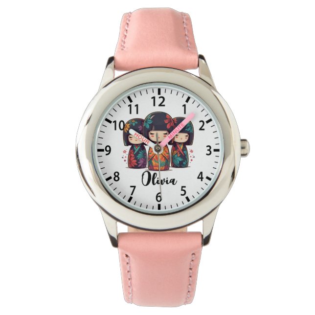 Cute Japanese Kokeshi Dolls 腕時計 (正面)