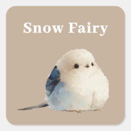 Cute Japanese Long-Tailed Tit Snow Fairy スクエアシール