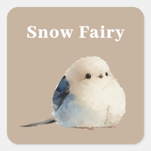 Cute Japanese Long-Tailed Tit Snow Fairy スクエアシール (正面)