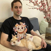 Cute Japanese Neko Cat with Cherry Blossoms Tシャツ