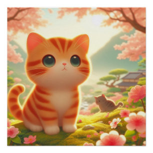 cute Japanese orange tabby cat ポスター