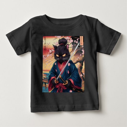 Cute Japanese Samurai Cat  ベビーTシャツ (正面)