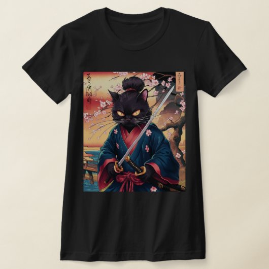 Cute Japanese Samurai Cat  Tシャツ (レイダウン)