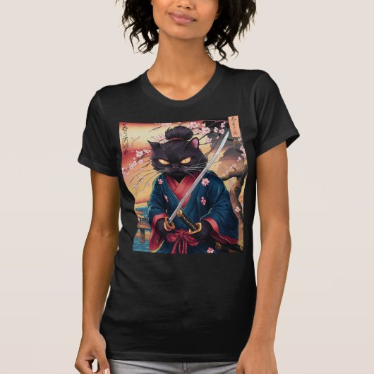 Cute Japanese Samurai Cat  Tシャツ (正面)