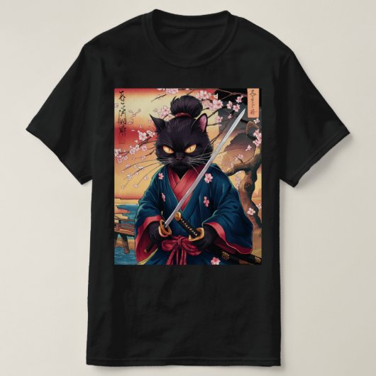 Cute Japanese Samurai Cat  Tシャツ (デザイン正面)