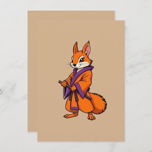 Cute Japanese Samurai Squirrel サンキューカード (正面/裏面)