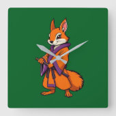 Cute Japanese Samurai Squirrel スクエア壁時計 (正面)