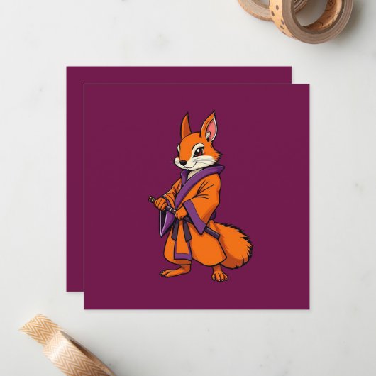 Cute Japanese Samurai Squirrel ノートカード (正面/裏面インサイチュ)