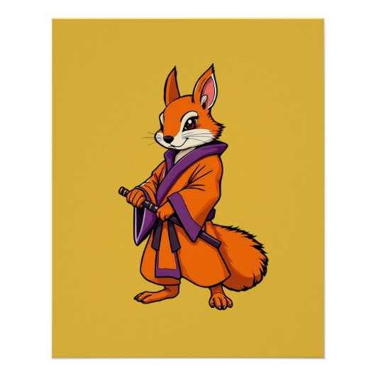 Cute Japanese Samurai Squirrel ポスター (正面)