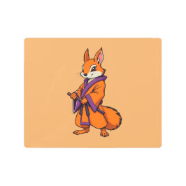 Cute Japanese Samurai Squirrel メタルプリント