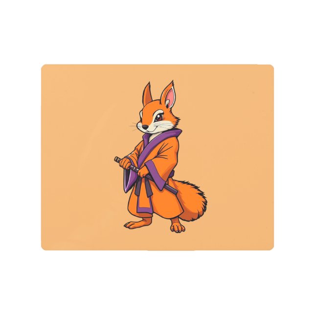 Cute Japanese Samurai Squirrel メタルプリント (正面)