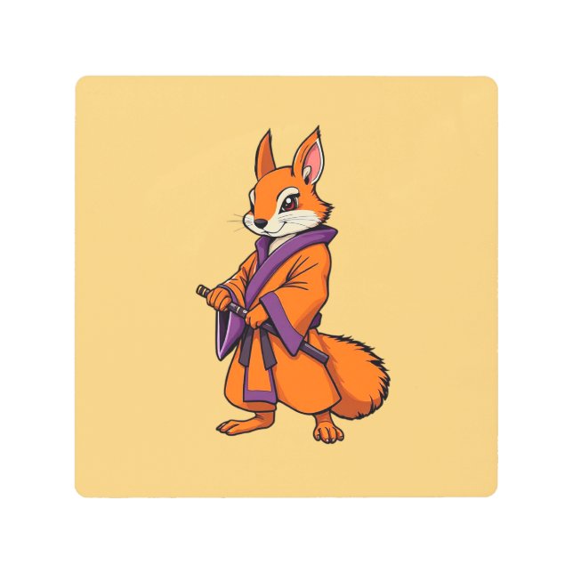 Cute Japanese Samurai Squirrel メタルプリント (正面)