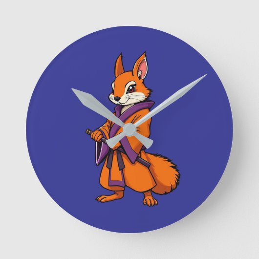 Cute Japanese Samurai Squirrel ラウンド壁時計 (正面)