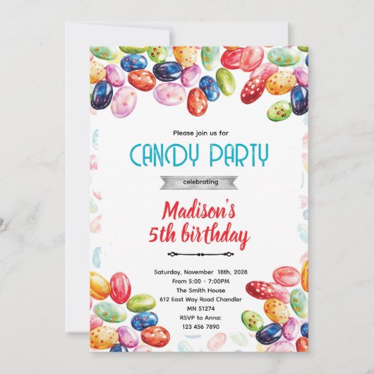 Cute jellybean party theme invitation 招待状 (正面)