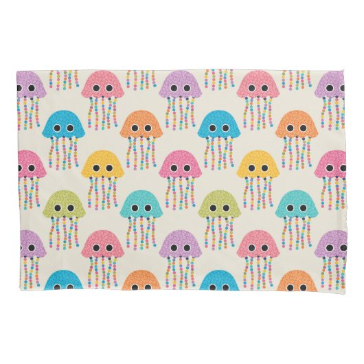 Cute Jellyfish Pattern on Cream 枕カバー (正面)