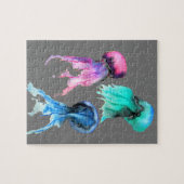 Cute jellyfish trio watercolor art ジグソーパズル (横)