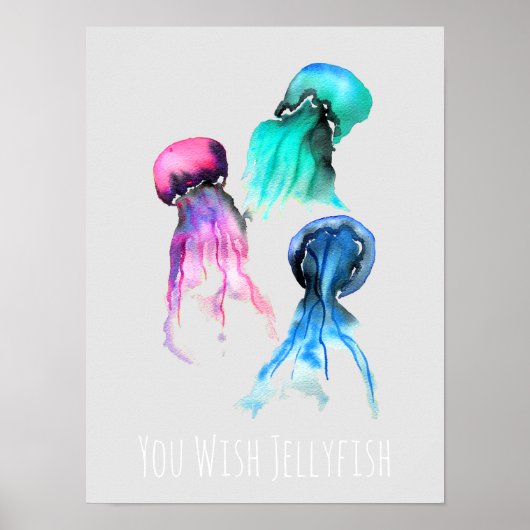 Cute jellyfish trio watercolor art ポスター (正面)