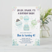 Cute Jellyfish Under the Sea Kids Birthday 招待状 (スタンド正面)