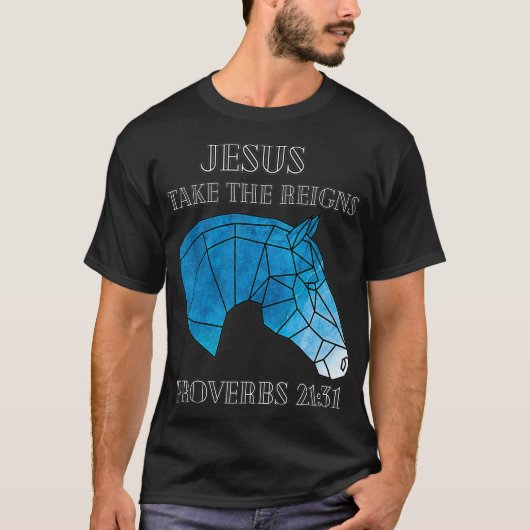 Cute Jesus Take The Reins Stained Glass Horse  Tシャツ (正面)
