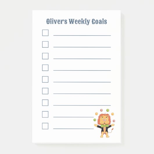 Cute Juggler Lion Kid Weekly Goals Notes ポストイット (正面)