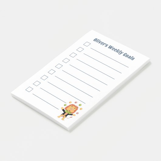 Cute Juggler Lion Kid Weekly Goals Post-It Notes ポストイット (アングル)