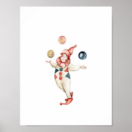 Cute Juggling Circus Clown Carnival Nursery ポスター (正面)