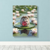 Cute July Hedgehog with Ruby Heart キャンバスプリント (インサイチュ (ウッドフロア))