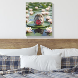 Cute July Hedgehog with Ruby Heart キャンバスプリント