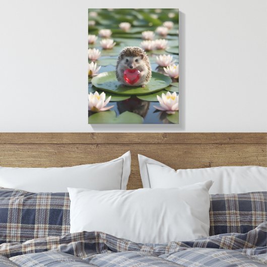 Cute July Hedgehog with Ruby Heart キャンバスプリント (インサイチュ (寝室))