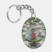 Cute July Hedgehog with Ruby Heart キーホルダー (正面左)