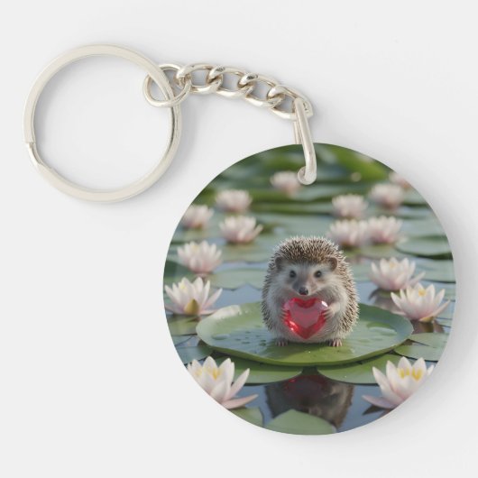Cute July Hedgehog with Ruby Heart キーホルダー (正面)
