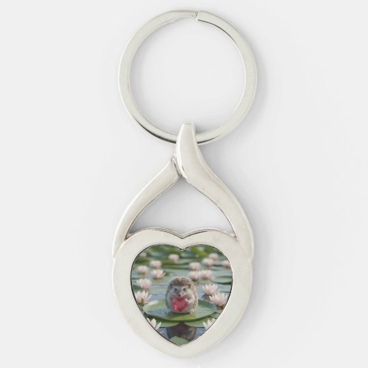 Cute July Hedgehog with Ruby Heart キーホルダー (正面)